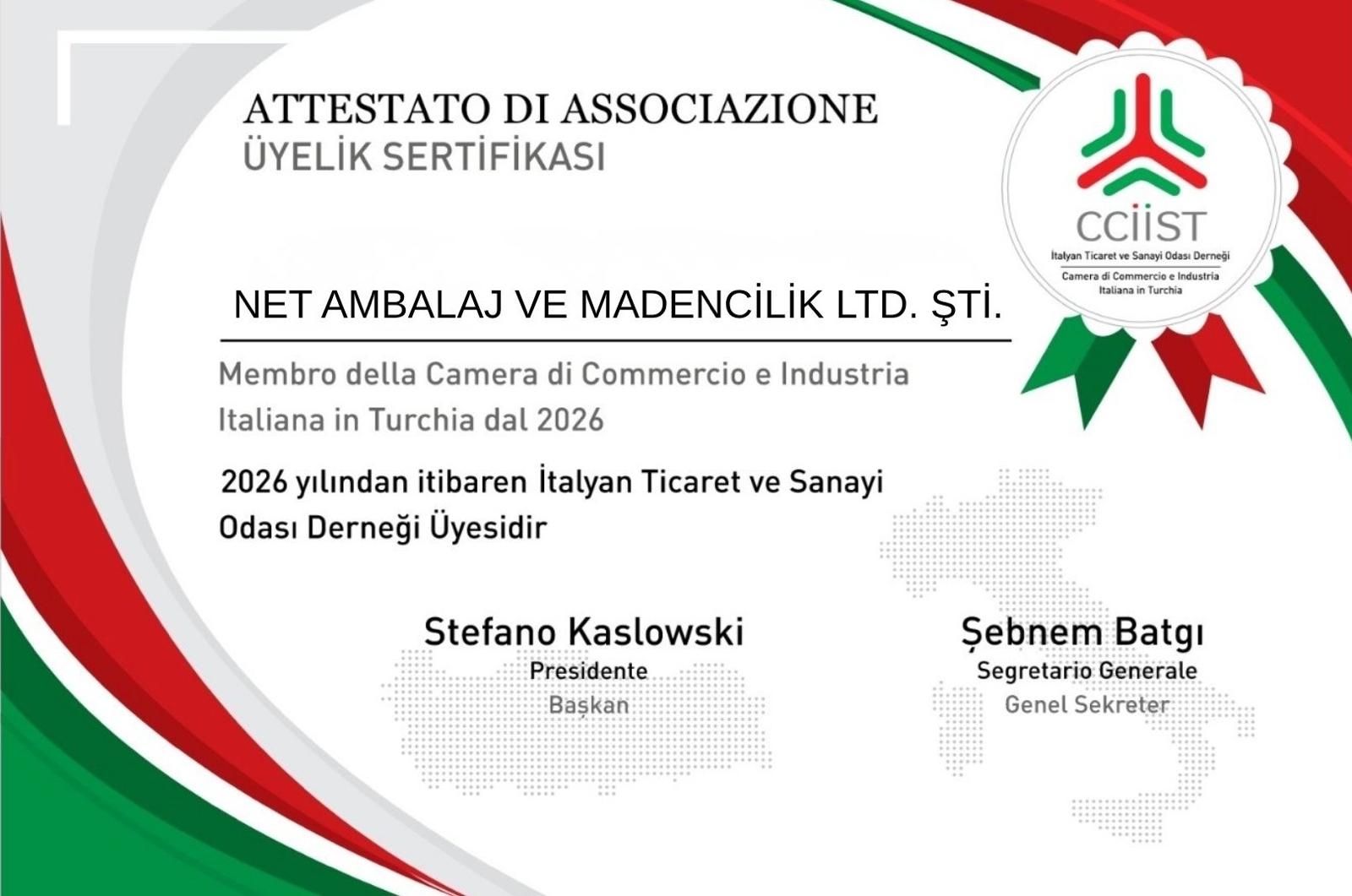İtalyan Ticaret ve Sanayi Odası Derneği Üyesi Olduk